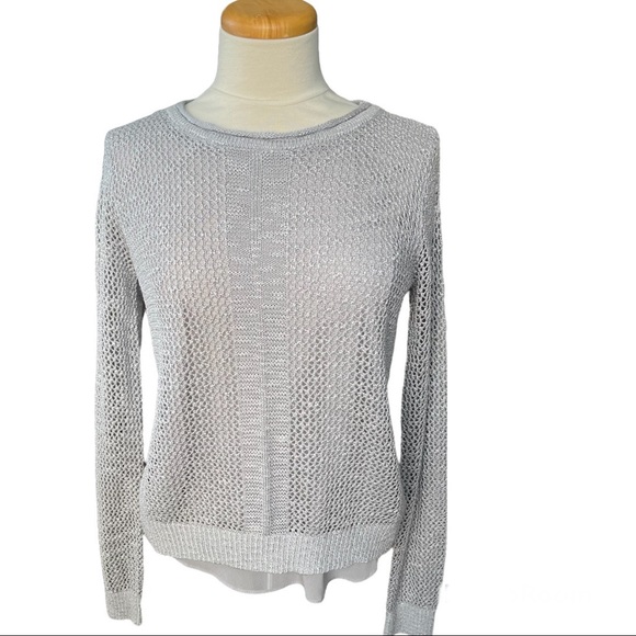 THML Sweaters - THML Sweater Knit Split Back Crossover Back Detail Silver Gray Small